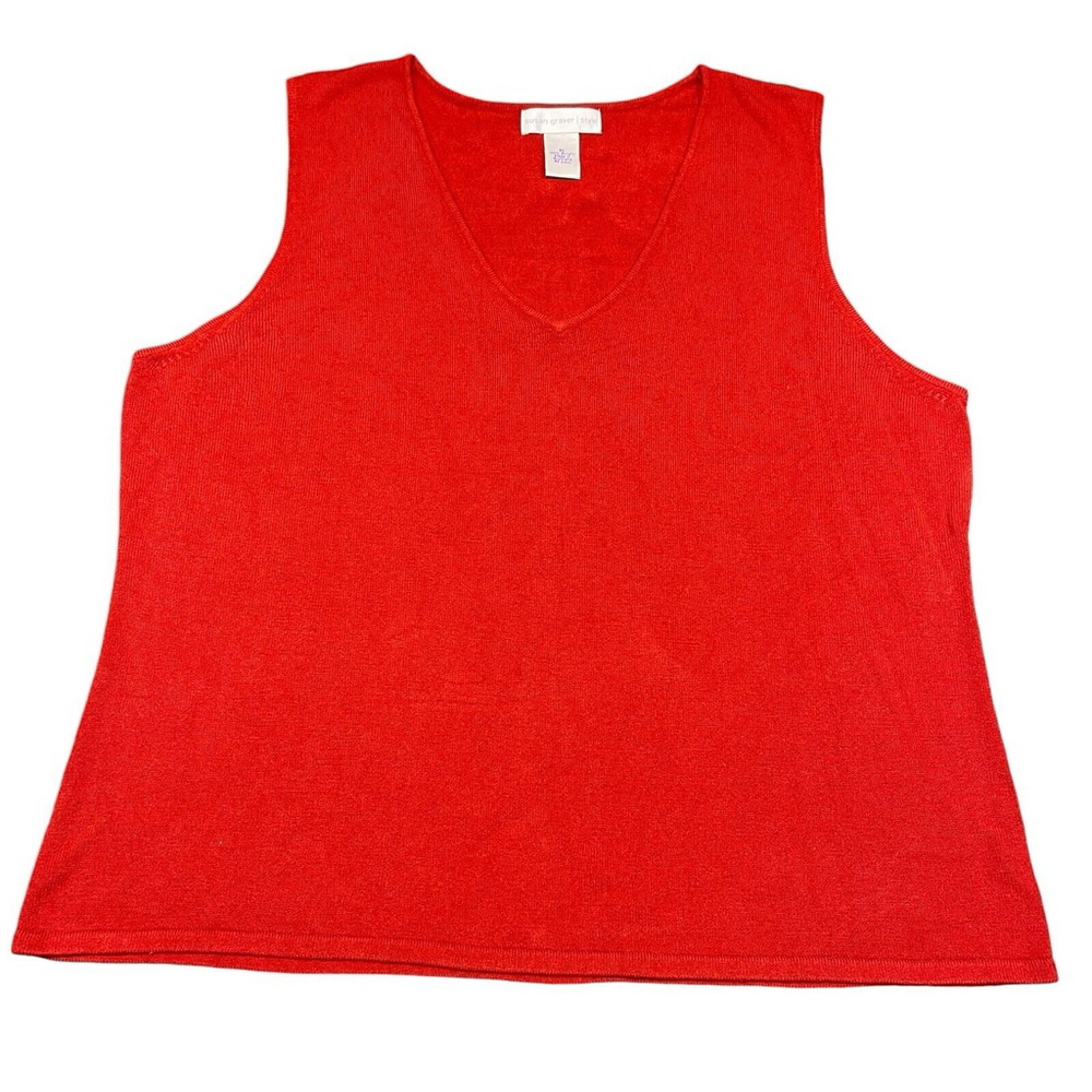 Susan Graver Style Womens Dark Red Acrylic Sweater Tank VNeck Valentine’s Day XL
